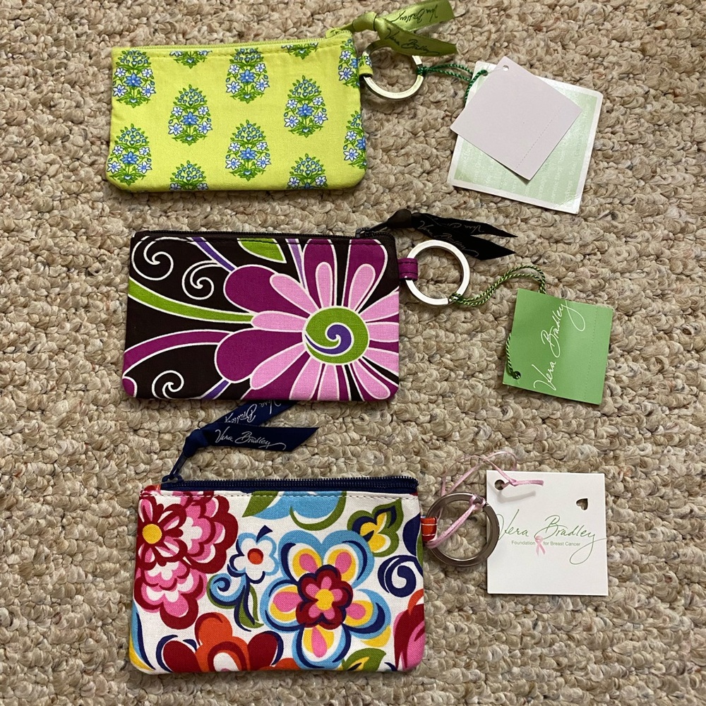 NWT set of 3 Vera Bradley Colorful Floral Zip Keychain Pouches